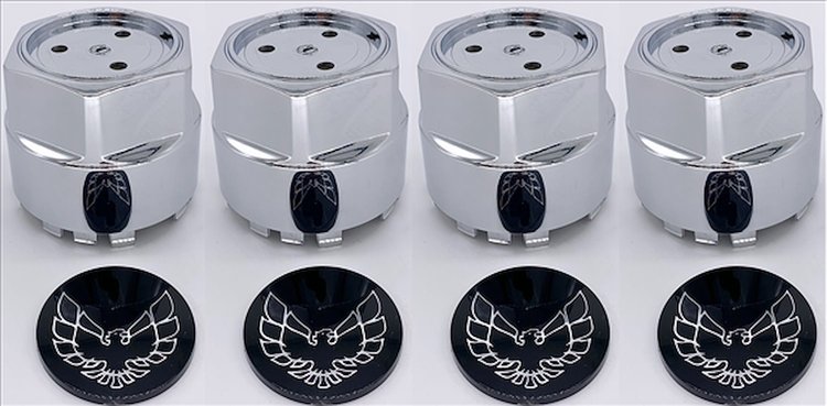 CCSBC1 Center Cap Set for 1977-1981 Pontiac Firebird [Black Bird with Chrome Outline Inserts]