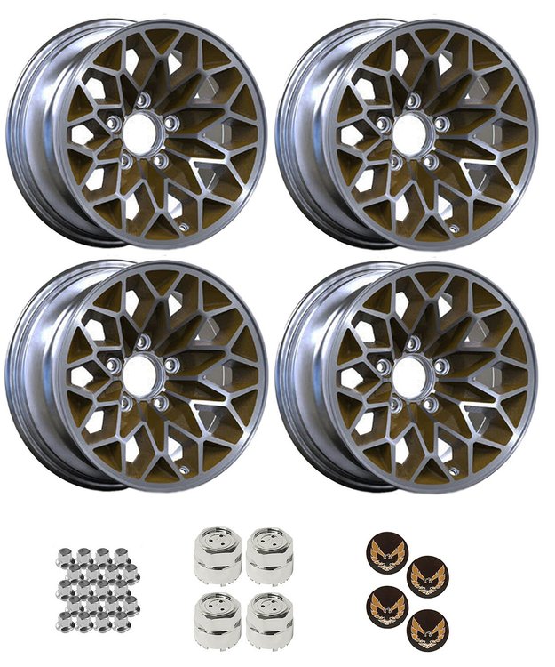 GBAN158KG Bandit Snowflake Wheel Size: 15" x 8" 1977-1981 Pontiac Trans Am Design [Silver/Gold, Gold Birds]