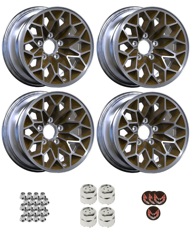GBAN179KR Bandit Snowflake Wheel Size: 17" x 9" 1977-1981 Pontiac Trans Am Design [Silver/Gold, Red Birds]