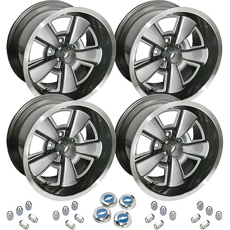 GZW179K 5-Spoke Rally Wheel kit [Size: 17" x 9"] Finish: Gunmetal Gray w/Machined Lip