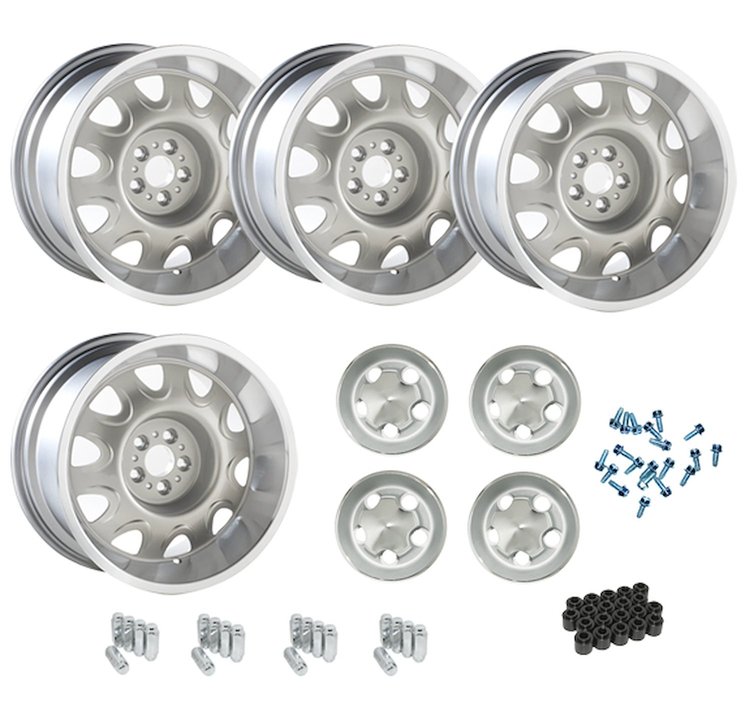MRA209SLVK Mopar Rallye Wheel Kit with Acorn Center Caps [Size: 20" x 9"] Finish: Silver Powder Coated w/Machined Lip