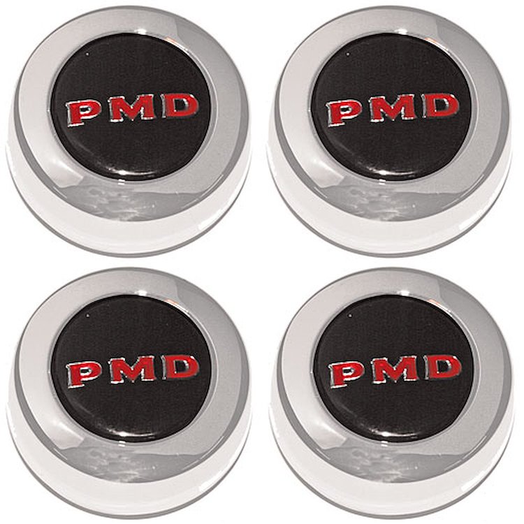 Pontiac Center Caps Black with Red "PMD" for Rally II Wheels