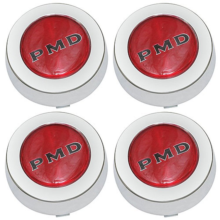 Pontiac Center Caps Red with Black "PMD" for Rally II Wheels
