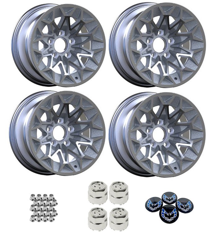 SBAN158KBL Bandit Snowflake Wheel Size: 15" x 8" 1977-1981 Pontiac Trans Am Design [Silver/Red, Blue Birds]