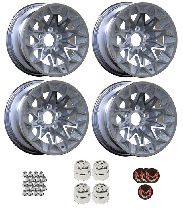 SBAN158KR Bandit Snowflake Wheel Size: 15" x 8" 1977-1981 Pontiac Trans Am Design [Silver/Silver, Red Birds]