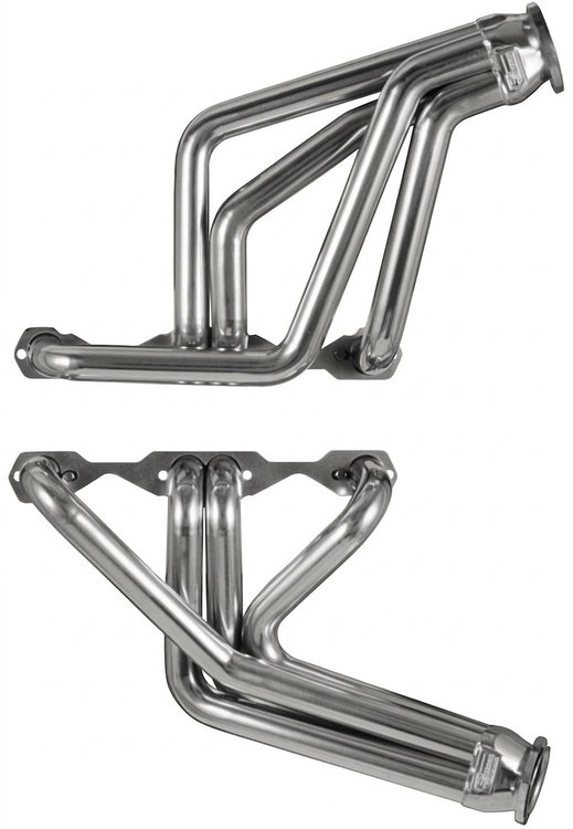 C56AP-SEC Fenderwell Header Set, 1955-1957 Chevy Cars w/Small Block Chevy, Angle Plug [Silver Ceramic Coating]