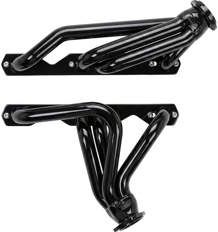 CC13AP-BEC Shorty Header Set, Chevy Vega & Monza w/Small Block Chevy, Angle Plug [Black Satin Ceramic Coating]