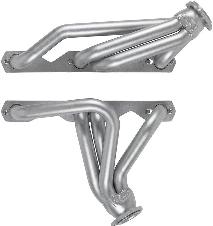 CC13DP-SEC Shorty Header Set, Chevy Vega & Monza w/Small Block Chevy, Angle Plug, D-Port Flange [Silver Ceramic Coating]