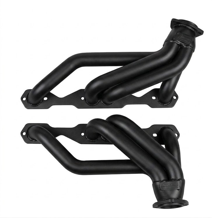 CC16APAC-BEC Shorty Header Set, 67-69 GM F-Body, 68-72 Chevy Nova w/SBC, w/ Factory A/C, Angle Plug [Black Satin Ceramic]