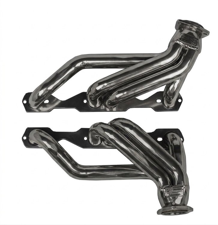 CC16APAC-SEC Shorty Header Set, 1967-1969 GM F-Body, 1968-1972 Chevy Nova w/SBC, w/ Factory A/C, Angle Plug [Silver Ceramic]