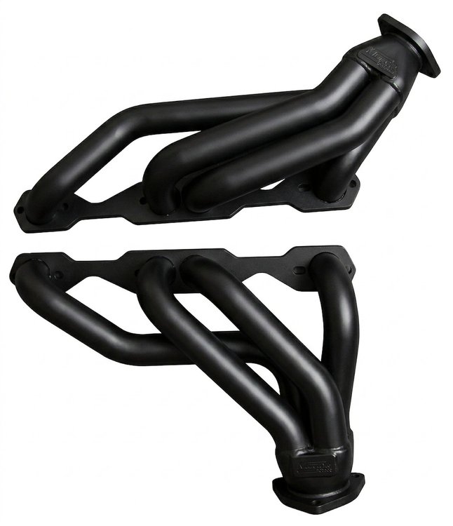 CC17DP-BEC Shorty Headers, 68-72 Chevelle/El Camino, 70-81 Camaro, 67-87 GM Truck w/SBC, Angle Plug, D-Port [Black SatinCoating]