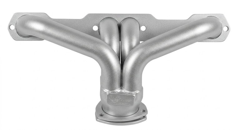 CC1AP-SEC Shorty Header Set, Small Block Chevy, Angle Plug [Silver Ceramic Coating]