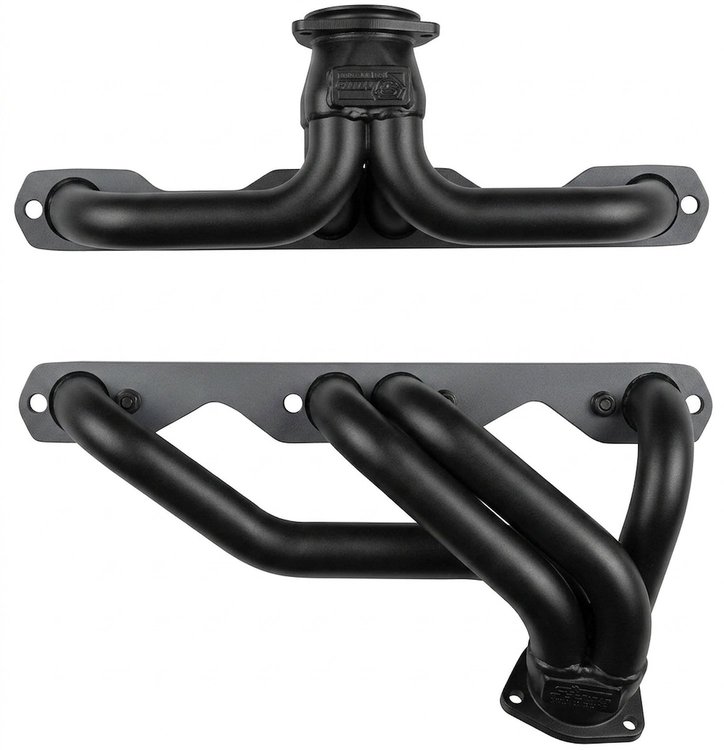CC50-BEC Shorty Header Set, 1949-1954 Chevy Cars w/Small Block Chevy, Stock Chassis & Steering [Black Satin Ceramic Coating]