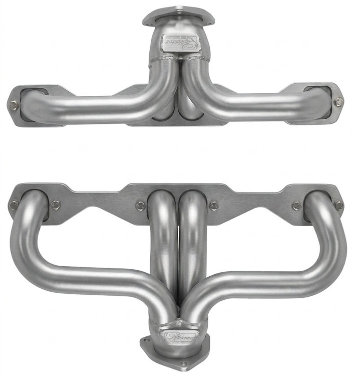 CC55AP-SEC Shorty Header Set, 1955-1957 Chevy Cars w/Small Block Chevy, Angle Plug [Silver Ceramic Coating]