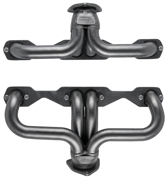 CC55DP-158-P Shorty Header Set, 1955-1957 Chevy Cars w/Small Block Chevy, Angle Plug, D-Port Flange [Raw/Unfinished]