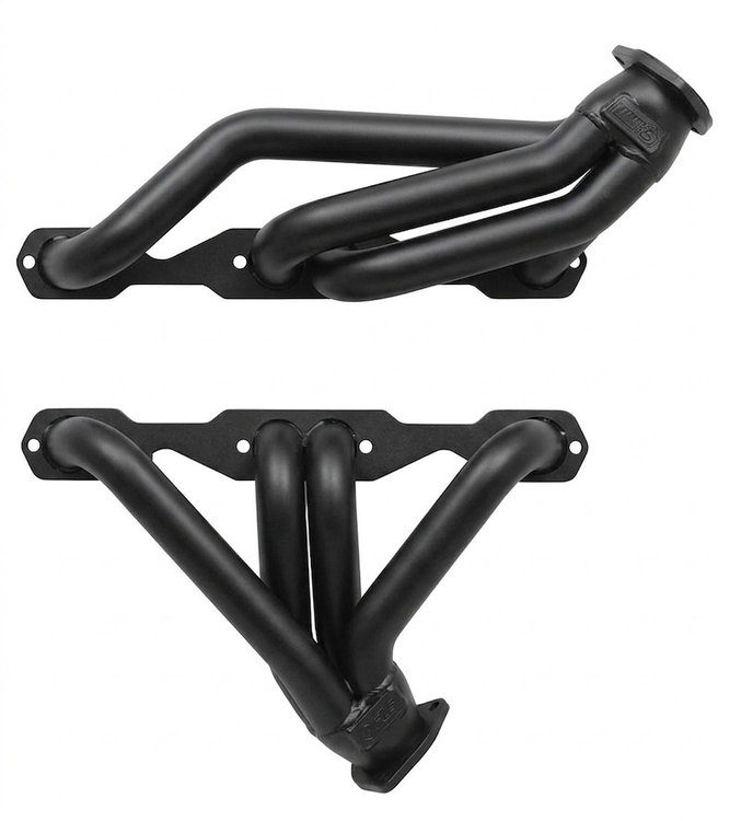 CC56BP-BEC Shorty Header Set, 1955-1957 Chevy Cars w/Small Block Chevy BluePrint Engine, Straight Plug [Black Satin Ceramic]
