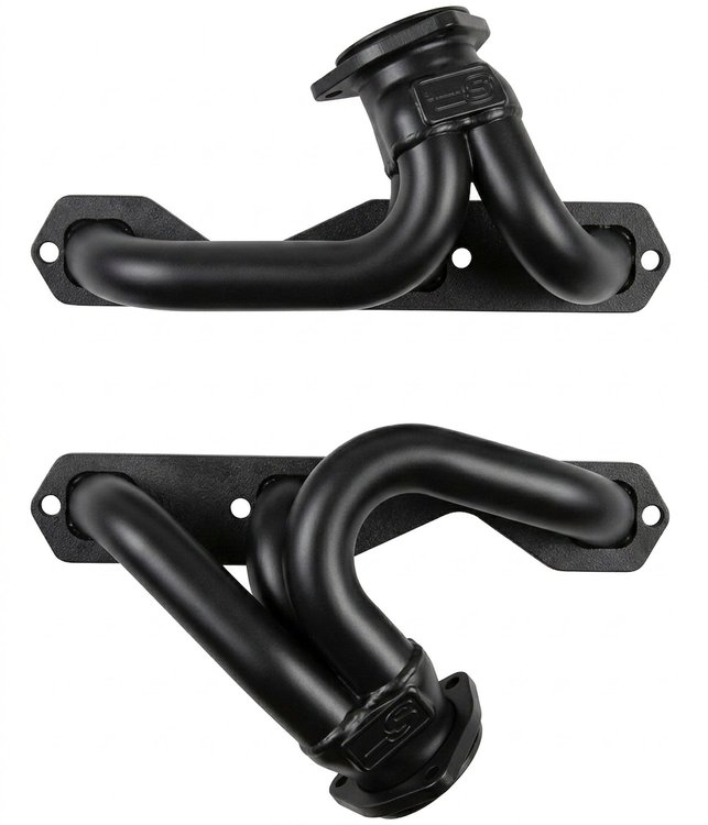 CV95-BEC Shorty Header Set, 1927-1948 Chevy Cars/Trucks, Early Jeep w/Chevy 90-Deg V6 [Black Satin Ceramic Coating]