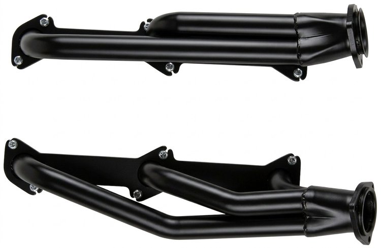 FH2-BEC Shorty Header Set, 1935-1940 Cars/Trucks w/Ford Flathead V8, Stock Steering [Black Satin Ceramic Coating]