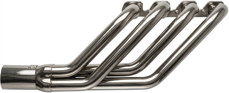 FR460CJ-SEC Swept-Back Roadster Header, Ford T-Bucket w/BBF 429-460ci & Cobra Jet/GT Heads, 26 in. Turnout [Silver Ceramic]