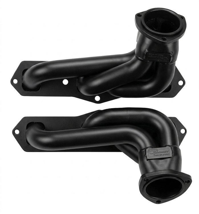 O351-BEC Shorty Header Set, GM A-Body w/Oldsmobile 350ci [Black Satin Ceramic Coating]