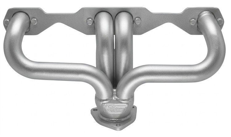 CC5DP-158-SEC Shorty Header Set, Small Block Chevy, Angle Plug, D-Port Flange [Silver Ceramic Coating]