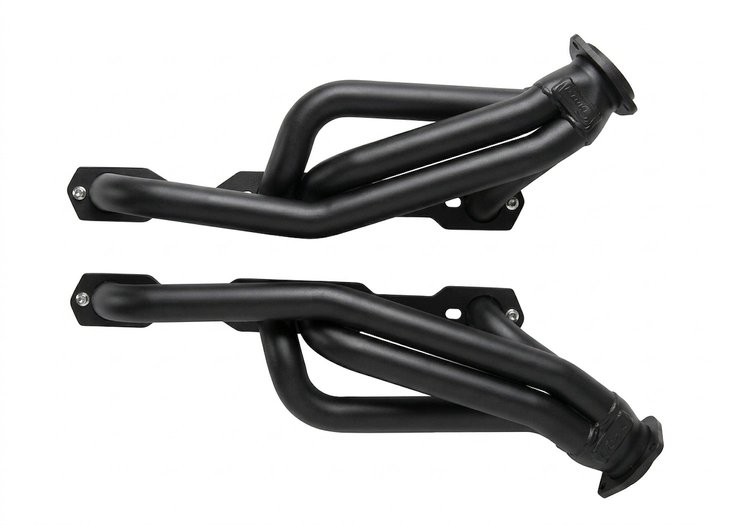 CC10DP-158-BEC Shorty Header Set, 1964-Up Chevy Chevelle/El Camino & Trucks w/SBC, D-Port Flange [Black Satin Ceramic Coating]