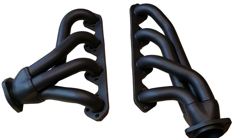 FF758-302-BEC Shorty Headers, 65-77 Ford Bronco w/SBF 221-302ci, C4/C6 or Manual Trans, 1 5/8 in. Primary [Black Satin Ceramic]