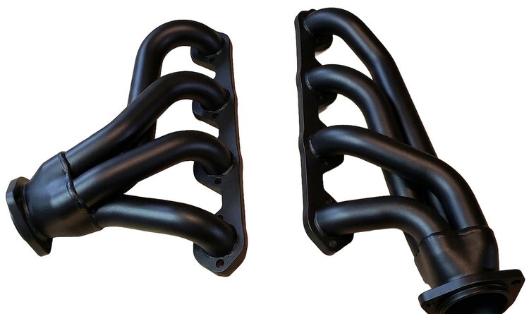 FF758-302-AOD-BEC Shorty Header Set, 65-77 Ford Bronco w/SBF 221-302ci, AOD Trans, 1 5/8 in. Primary Tube [Black Satin Ceramic]