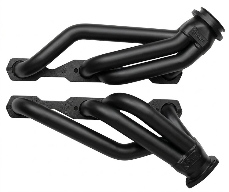 US56-BEC Shorty Headers, 55-57 Chevy Cars w/SBC, Unisteer Rack/Pinion w/Ididit or Similar Column [Black Satin Ceramic Coating]