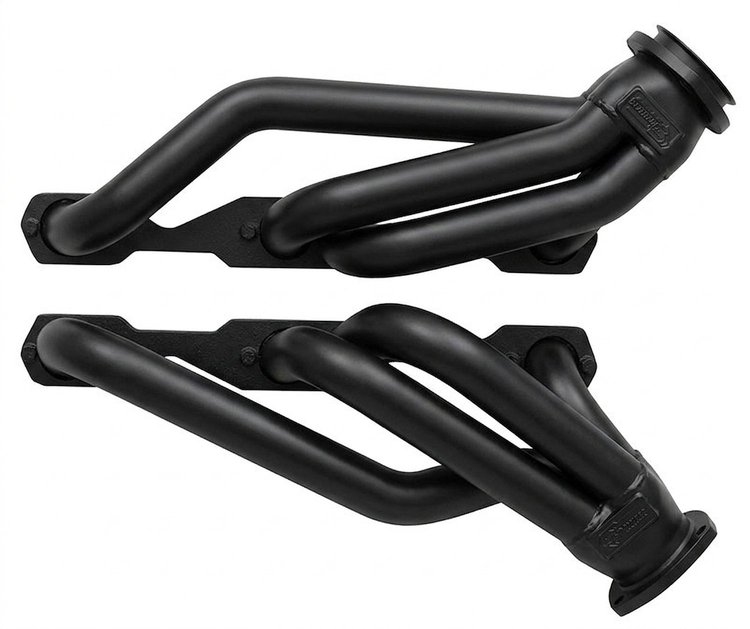 US56DP-BEC Shorty Headers, 55-57 Cars w/SBC, D-Port, Unisteer Rack/Pinion w/Ididit or Similar Column [Black Satin Ceramic]