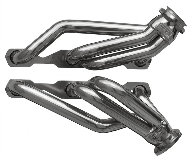 US56DP-SEC Shorty Headers, 55-57 Cars w/SBC, D-Port Flange, Unisteer Rack/Pinion w/Ididit or Similar Column [Silver Ceramic]