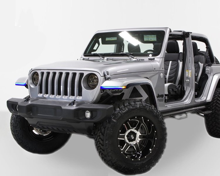 QTE1181 Slim DRL Sport/Sport S Fender Chop Kit with RGB, Jeep Wrangler JL / Gladiator JT, with Sequential Turn Signals and RGB A