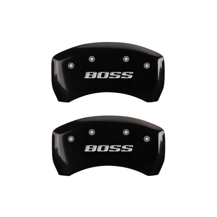 10010RBSSBK Rear Disc Brake Caliper Covers Fits Select Ford Mustang [Black Finish w/ Silver BOSS (Rear Only)]