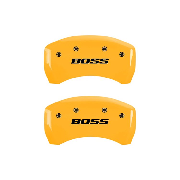 10010RBSSYL Rear Disc Brake Caliper Covers Fits Select Ford Mustang [Yellow Finish w/ Black BOSS (Rear Only)]