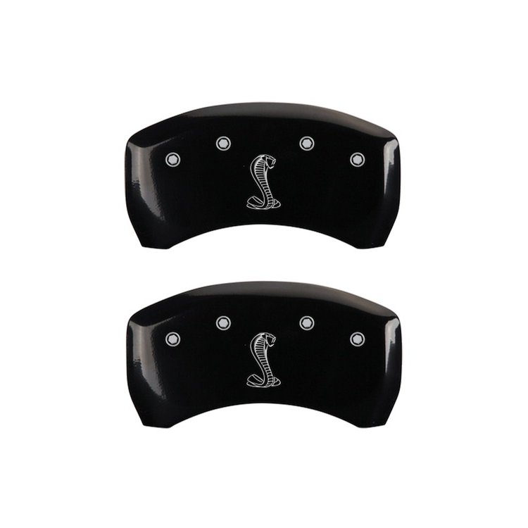 10010RCNKBK Rear Disc Brake Caliper Covers Fits Select Ford Mustang [Black Finish w/ Silver COBRA / Tiffany Snake Logo]