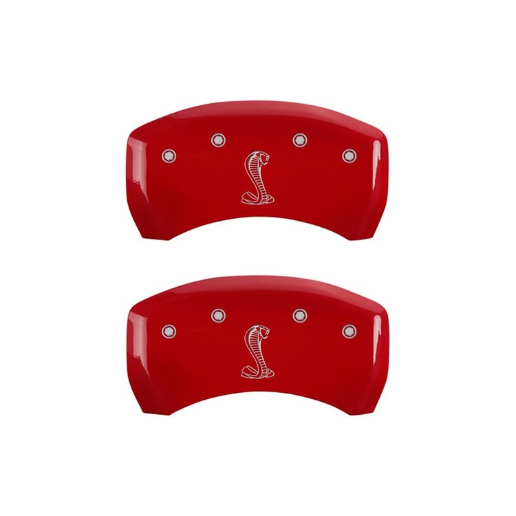 10010RCNKRD Rear Disc Brake Caliper Covers Fits Select Ford Mustang [Red Finish w/ Silver COBRA / Tiffany Snake Logo]