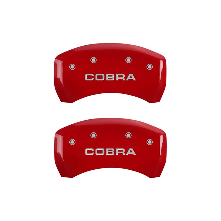 10010RCOBRD Rear Disc Brake Caliper Covers Fits Select Ford Mustang [Red Finish w/ Silver COBRA]