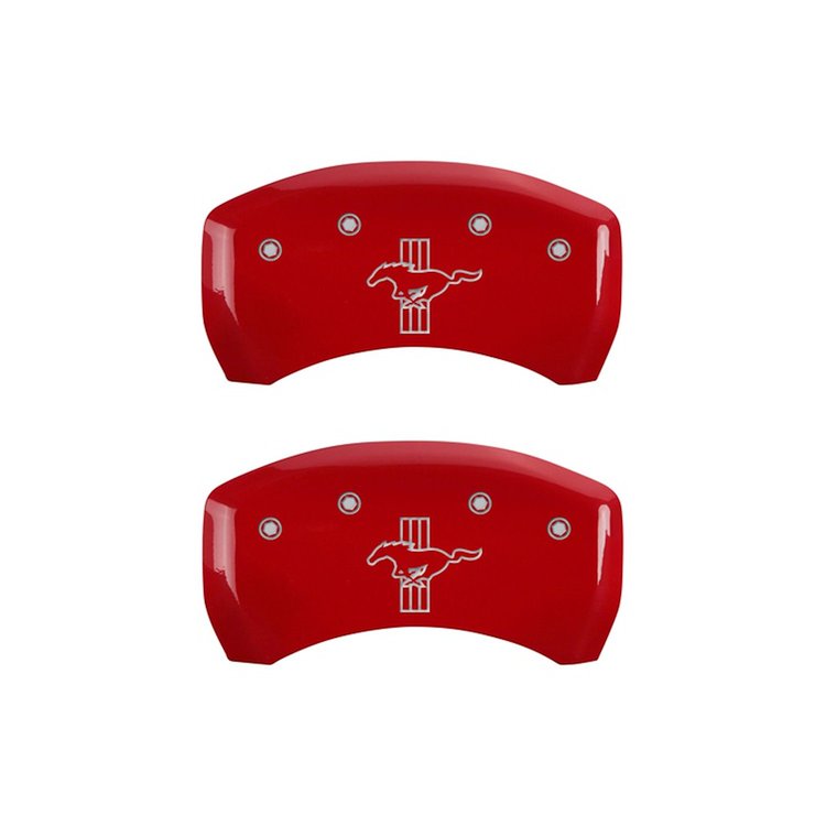 10010RMB1RD Rear Disc Brake Caliper Covers Fits Select Ford Mustang [Red Finish w/ Silver Mustang / Bar & Pony (S197)]