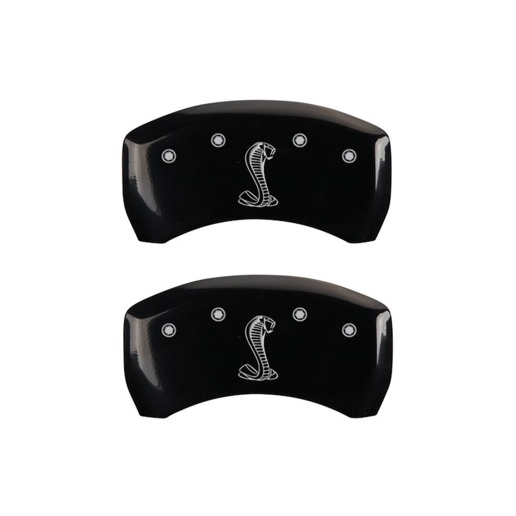 10010RSNKBK Rear Disc Brake Caliper Covers Fits Select Ford Mustang [Black Finish w/ Silver Tiffany Snake Logo]