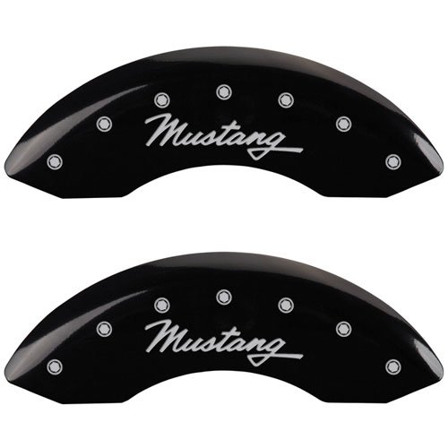 1964 FORD MUSTANG BASE - FRONT SET 2 CALIPER COVERS MUSTANG CLASSIC CURSIVE LOGOTYPE BLACK POWDER CO