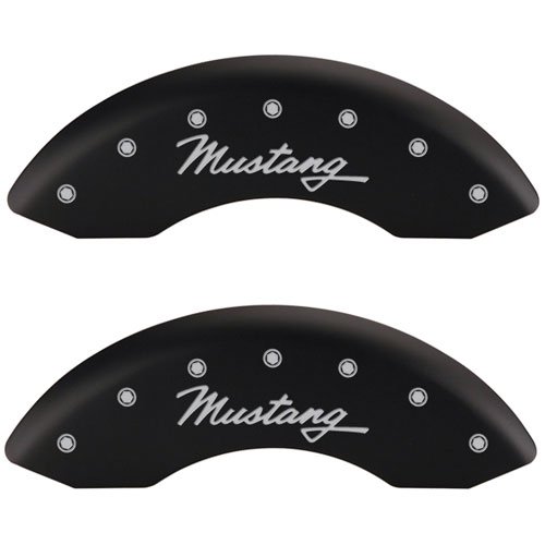 1964 FORD MUSTANG BASE - FRONT SET 2 CALIPER COVERS MUSTANG CLASSIC CURSIVE LOGOTYPE MATTE BLACK POW