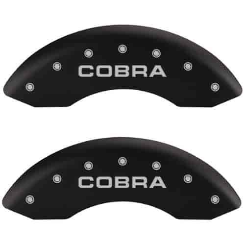 2003 FORD MUSTANG MACH I - SET OF 4 CALIPER COVERS COBRA LOGOTYPE MATTE BLACK POWDER COAT FINISH SILVER CHARACTERS. 16 WHEEL MIN
