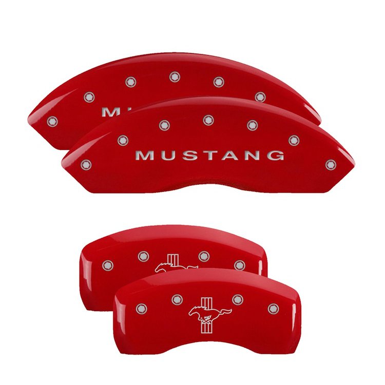 10017SMBPRD Front Disc Brake Caliper Covers Fits Select Ford Mustang [Red Finish w/ Silver Mustang / Bar & Pony (S197)]