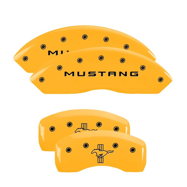 10017SMBPYL Front Disc Brake Caliper Covers Fits Select Ford Mustang [Yellow Finish w/ Black Mustang / Bar & Pony (S197)]
