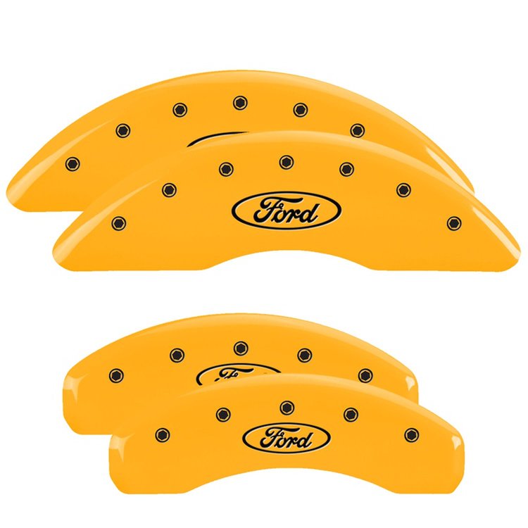 10023SFRDYL Front & Rear Disc Brake Caliper Covers Fits Select Ford Expedition [Yellow Finish w/ Black Ford Oval Logo]