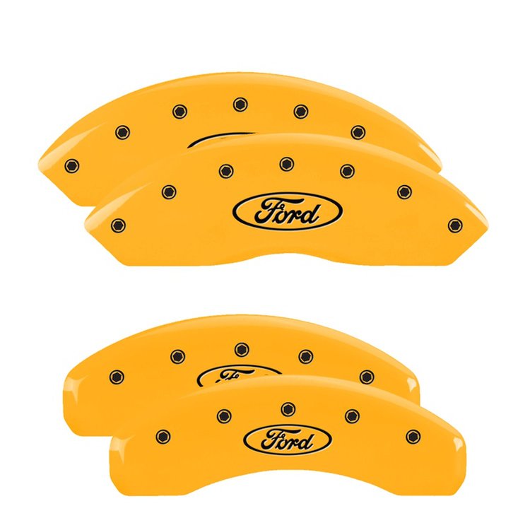 10024SFRDYL Front & Rear Disc Brake Caliper Covers for 1997-2002 Ford Expedition [Yellow Finish w/ Black Ford Oval Logo]