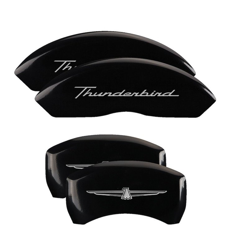 10086STDBBK Front Disc Brake Caliper Covers Fits Select Ford Thunderbird [Black Finish w/ Silver Thunderbird / Emblem]