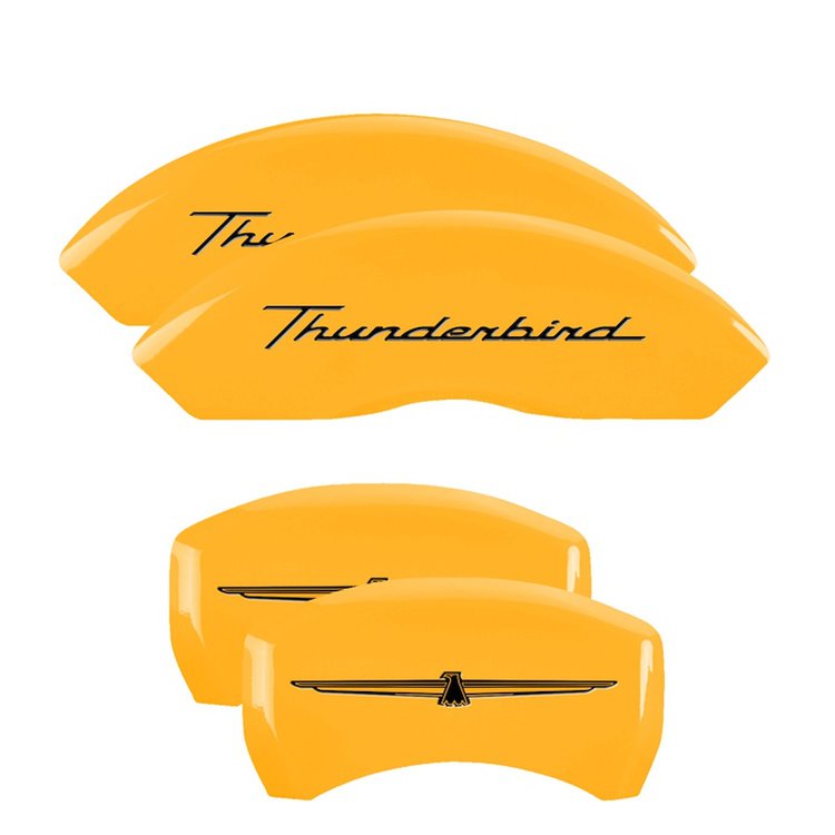 10086STDBYL Front Disc Brake Caliper Covers Fits Select Ford Thunderbird [Yellow Finish w/ Black Thunderbird / Emblem]