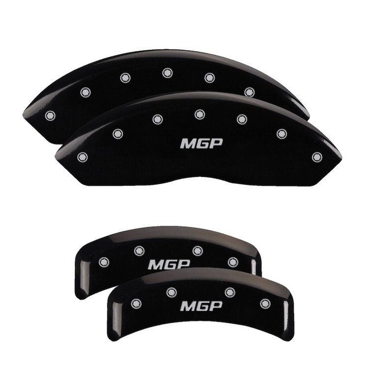 10095SMGPBK Front & Rear Disc Brake Caliper Covers for 1999-2004 Ford Mustang [Black Finish w/ Silver MGP]