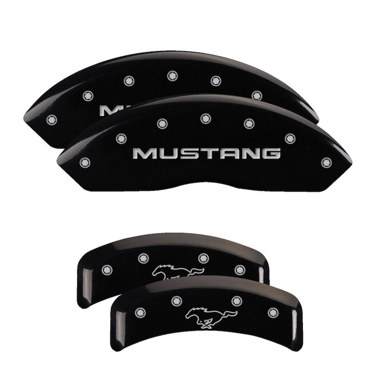 10095SMPYBK Front Disc Brake Caliper Covers for 1999-2004 Ford Mustang [Black Finish w/ Silver Mustang / Pony Logo]